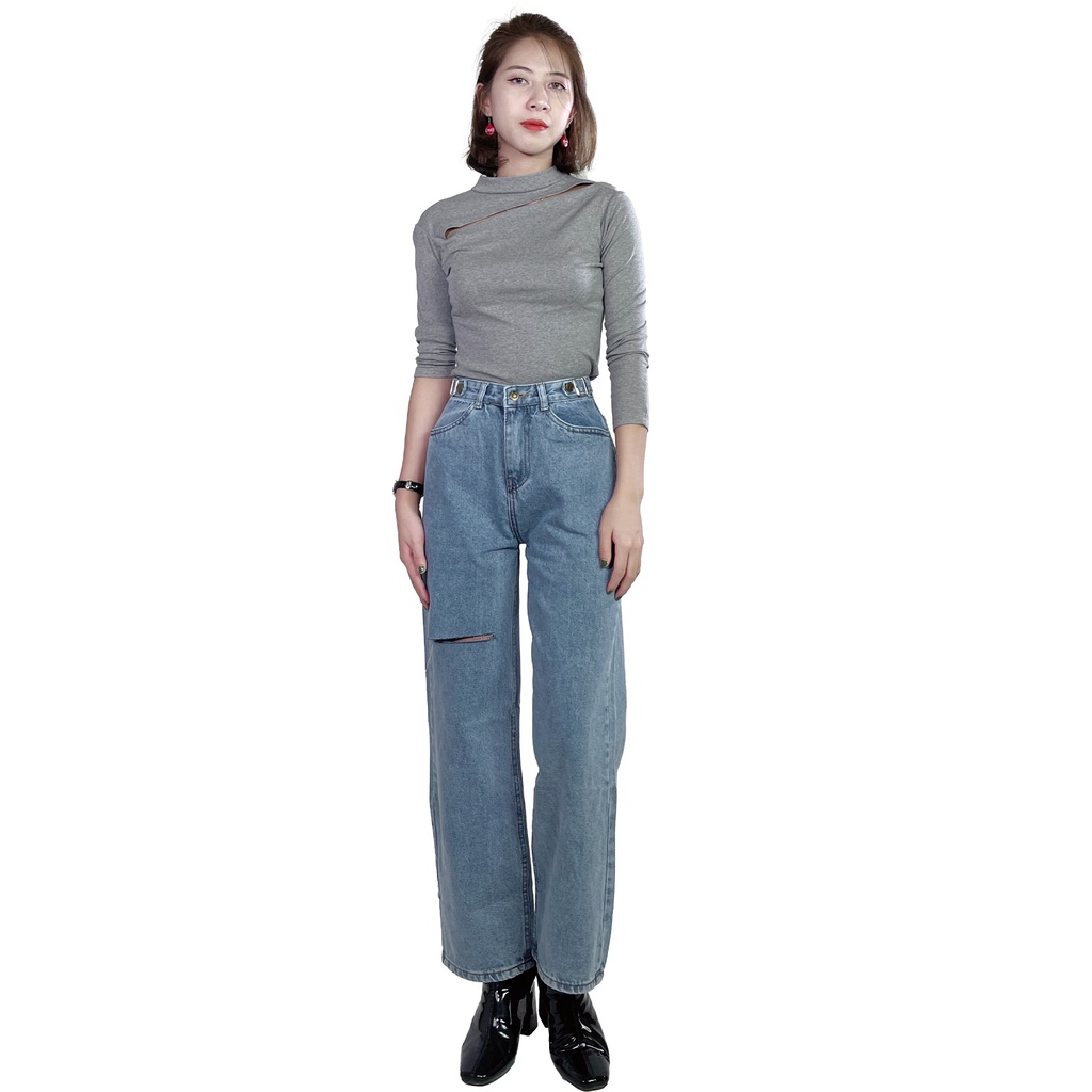 Quần jeans nữ dài ống suông có túi trẻ trung 4YOUNG QJ4