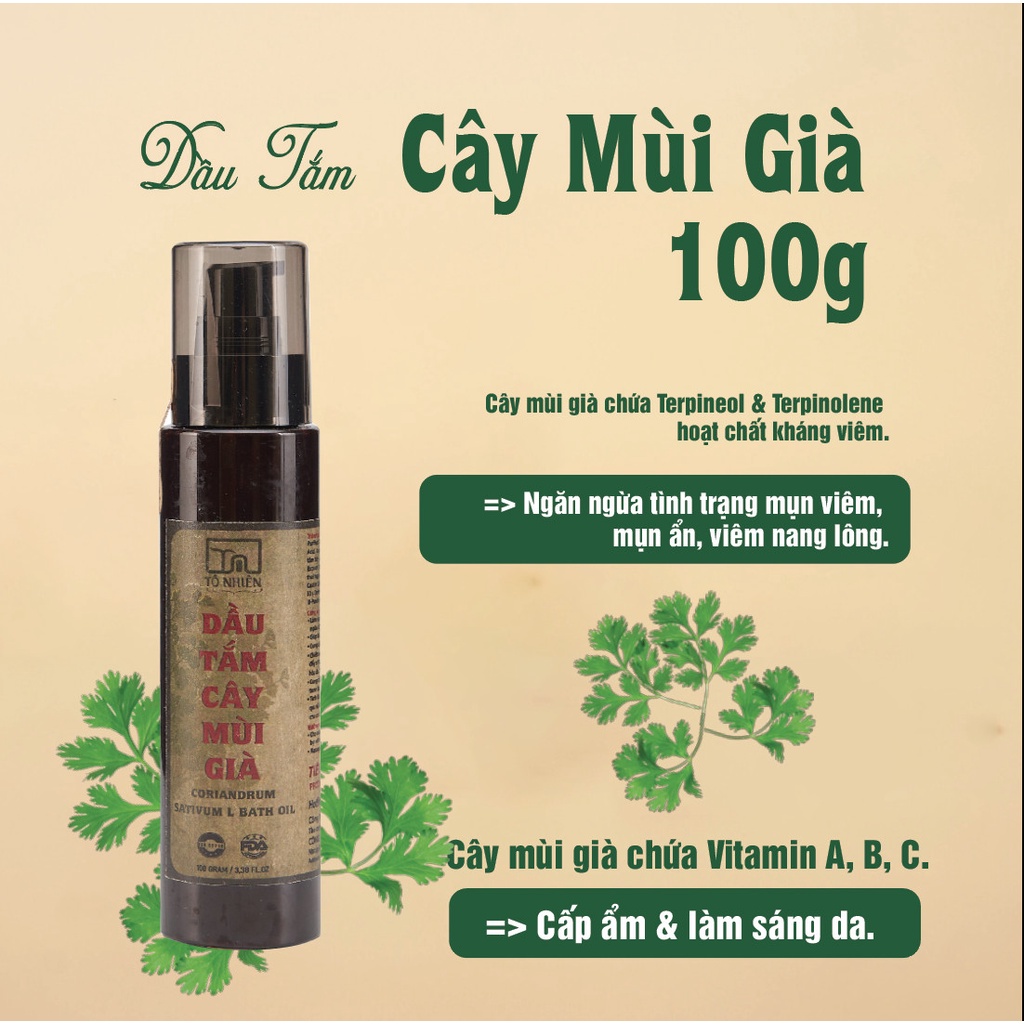 Dầu tắm thảo dược cây mùi già Tô Nhiên ngăn ngừa mụn nhọt, rôm sảy 100g