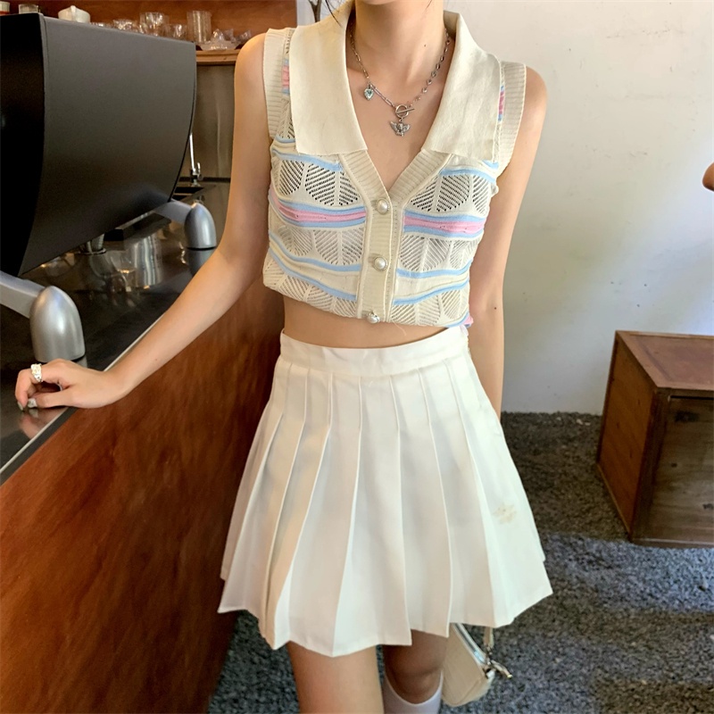 Áo Dệt Kim Sát Nách Cổ Chữ V Thời Trang Xinh Xắn Cho Nữ