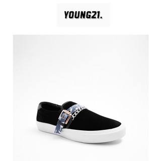 Giày lười nam hoạ tiết dây xích nhung đen