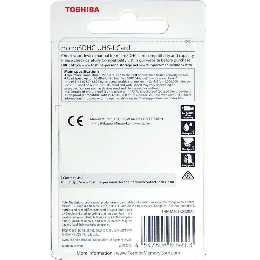 [Chính Hãng TOSHIBA] Thẻ Nhớ 16Gb 100Mb/s UHS-1 M203 MicroSDHC, Bảo Hành 2 năm