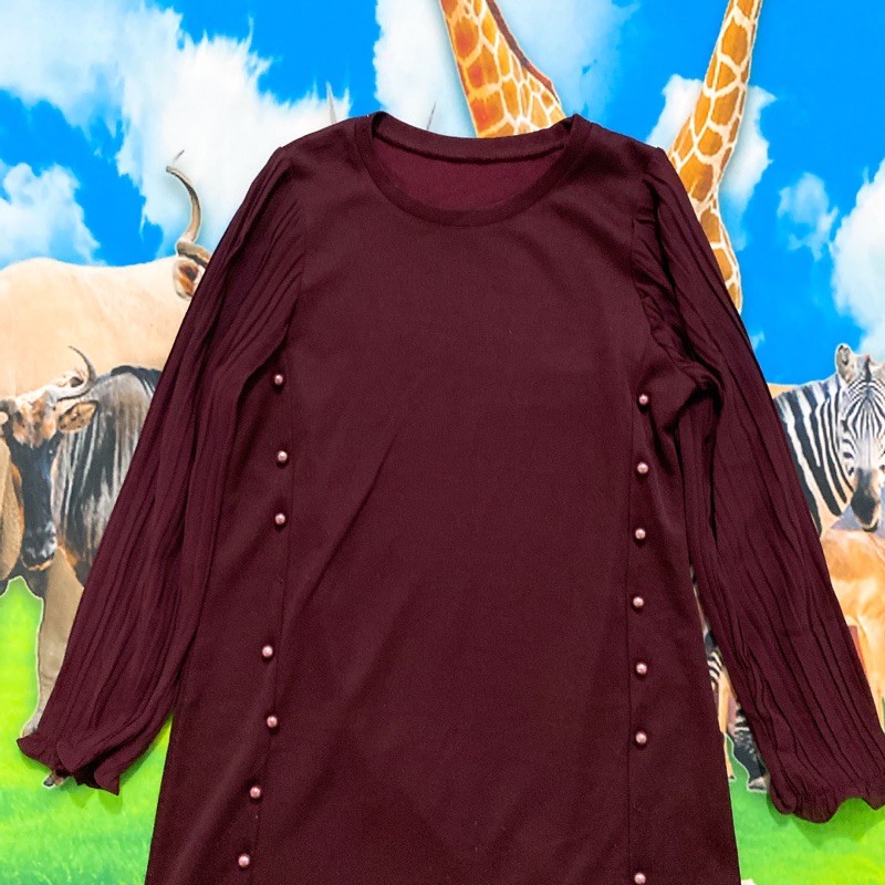 Size XL đầm thun đỏ đô suông tay voan xếp li hạt 2 bên | BigBuy360 - bigbuy360.vn