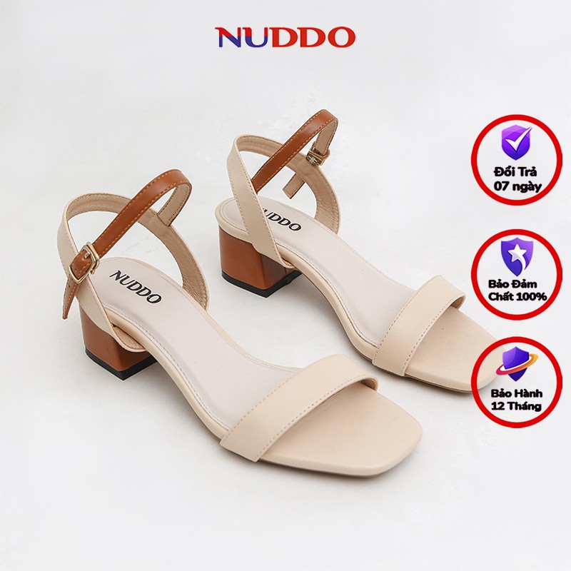 Giày sandal nữ cao gót NUDDO 3 phân quai ngang mảnh gót vuông mũi vuông thời trang cao cấp NC320