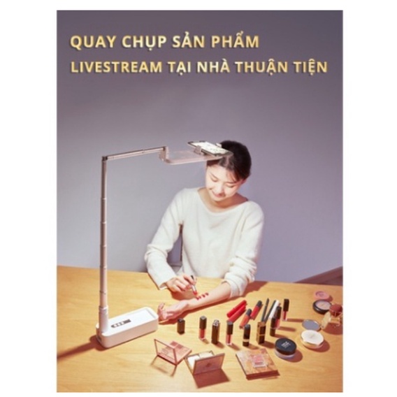 Đèn Livestream Standbox V6 có tay đỡ nằm ngang gập gọn đa năng xoay 360 độ, điều khiển chụp ảnh từ xa
