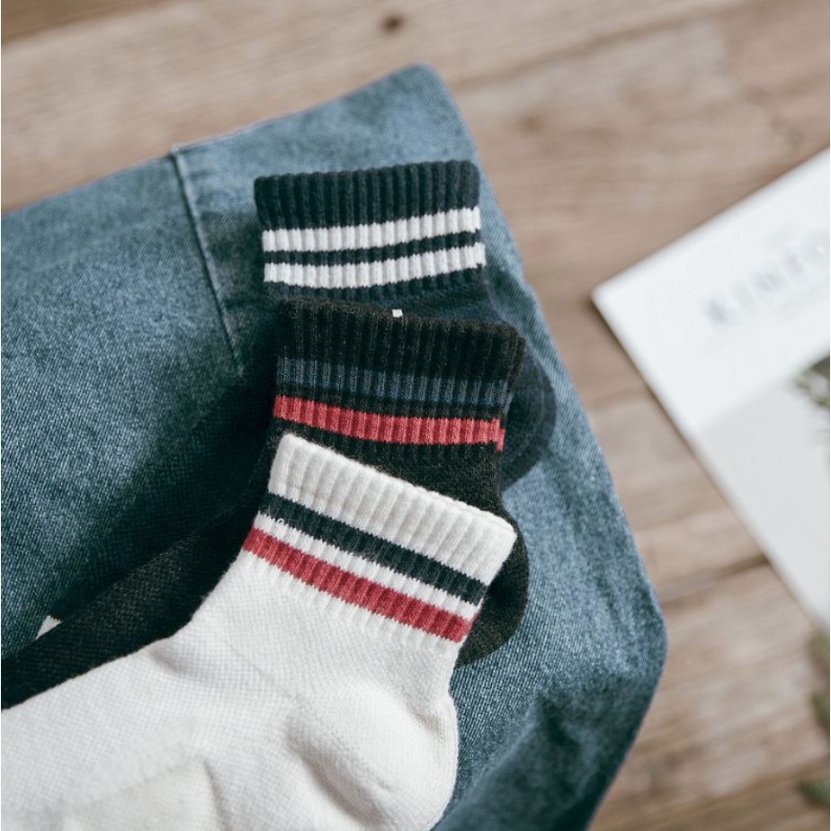 Vớ ngắn/ tất ngắn vải len Mua Tất cổ 2 sọc màu unisex (muatatshop)