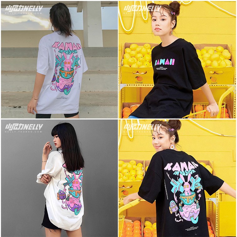 Áo thun NELLYY tay lỡ dáng Unisex form rộng phong cách Ulzzang mặc lớp, nhóm, in chữ Kawaii năng động phong cách Hip Hop