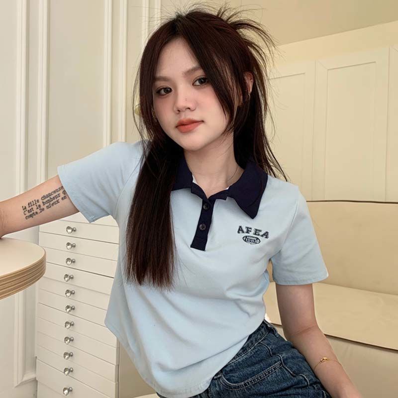 Áo Thun polo Cotton Ngắn Tay Trơn Màu Phong Cách Retro Mỹ  tao bao