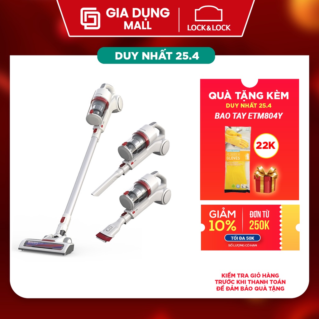 Máy Hút Bụi Không Dây Cầm Tay Dùng Pin Sạc Lock&amp;Lock ENV116WHT (150W) -giadungmall