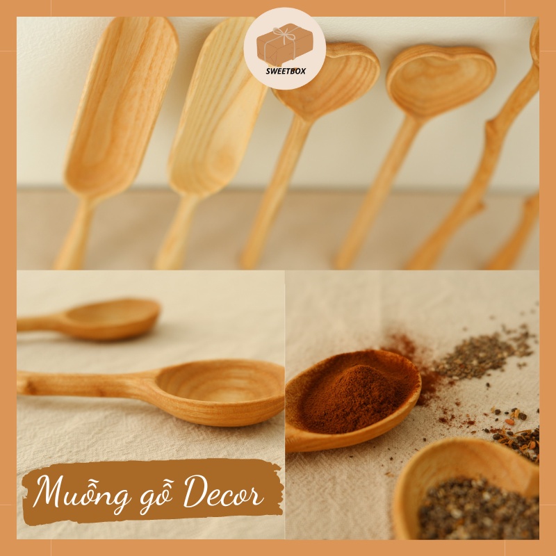 Muỗng Gỗ Tần Bì Decor - Thìa Gỗ Trang Trí Chụp Hình Múc Gia Vị Hình Dáng Độc Đáo