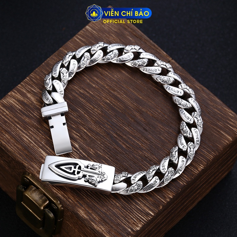 Lắc tay bạc nam Lục Tự Chùy Kim Cang chất liệu bạc 925 thời trang phụ kiện trang sức nam Viễn Chí Bảo L100183