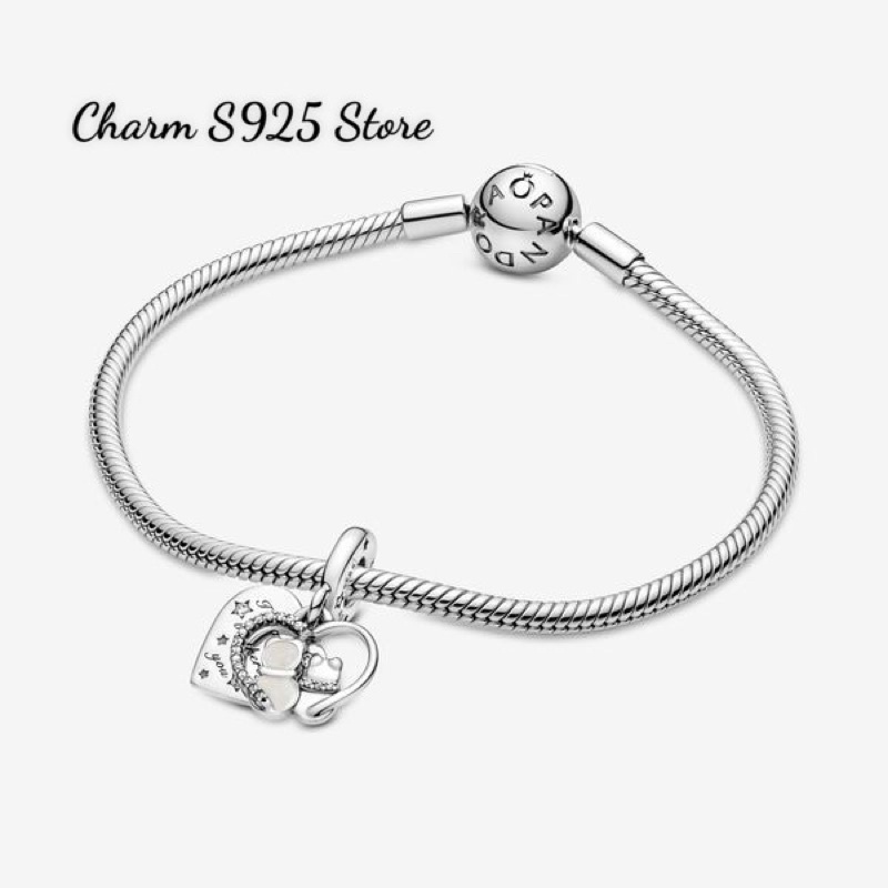 charm pan treo đôi mèo hình tim bạc s925 cao cấp