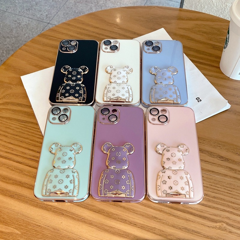 Ốp Điện Thoại Mạ Điện Họa Tiết Hoa / Gấu Hoạt Hình Kèm Giá Đỡ Cho iPHONE 13 12 11 pro max