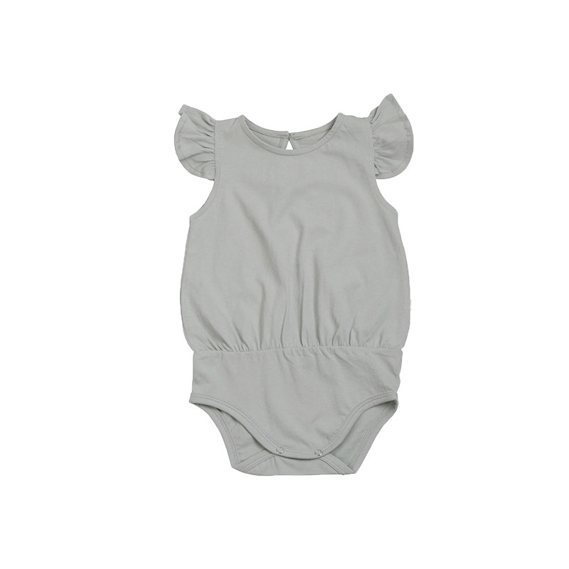 Bộ Áo Liền Quần Tay Bay Vải Cotton Màu Sắc Đơn Giản Thời Trang Mùa Hè Cho Bé