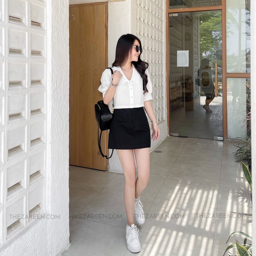 [Mã WASKT304 giảm 15% tối đa 30K đơn 99K] ÁO SƠ MI CROPTOP CỔ NHỌN ZAREEN SOM47 | BigBuy360 - bigbuy360.vn