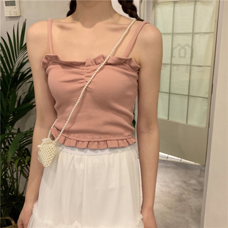 Áo hai dây vải gân màu trơn thời trang cho nữ | BigBuy360 - bigbuy360.vn