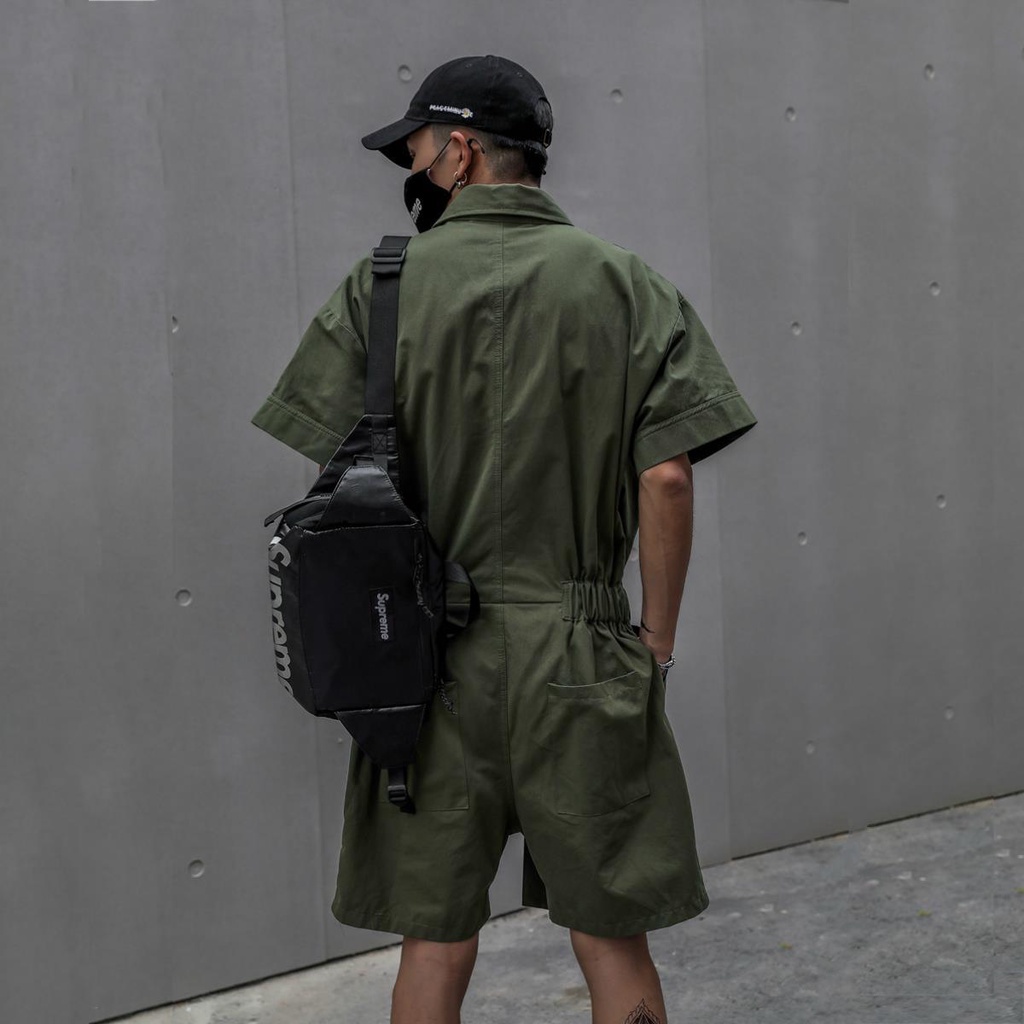 Jumpsuit tay ngắn dáng rộng phong cách nhật bản thời trang mùa hè cho nam