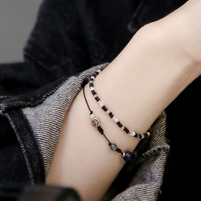 VG KPOP stray kids felix Thủ công vòng đeo tay Vòng tay hạt mặt cười Vòng tay mặt trăng xám