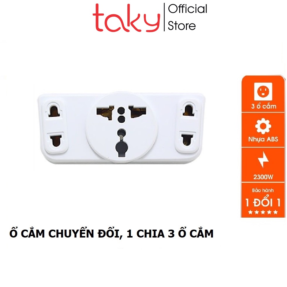 Phích Cắm - Taky, Ổ Cắm Chia 3 Và Ổ Cắm Chuyển Đổi Từ 3 Chấu Thành 2 Thấu, Công Suất 2000W, Nhựa ABS - 8605