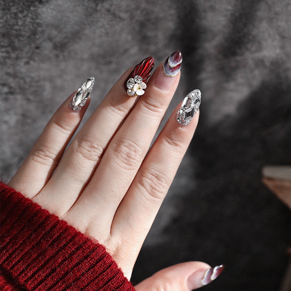 [Hàng mới về] Hộp hạt đá đính trang trí móng nghệ thuật DIY 3D AB đáy phẳng lấp lánh kích thước hỗn hợp nhiều màu sắc