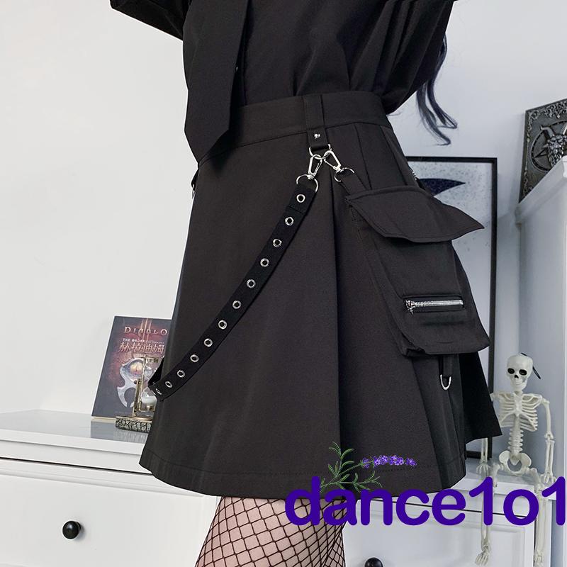 Chân váy mini lưng cao màu đen phong cách Gothic punk cho nữ