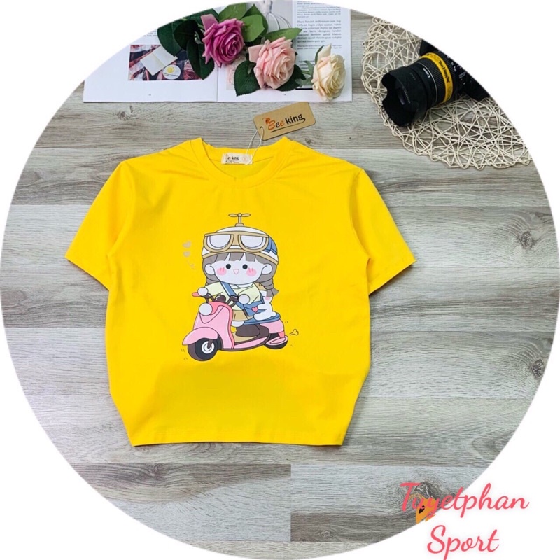 Áo thun cộc tay bé gái siêu dễ thương từ 5–12 tuổi,áo phông tay ngắn trẻ em vải thun cotton co giãn 4C Size từ 24-45 kg