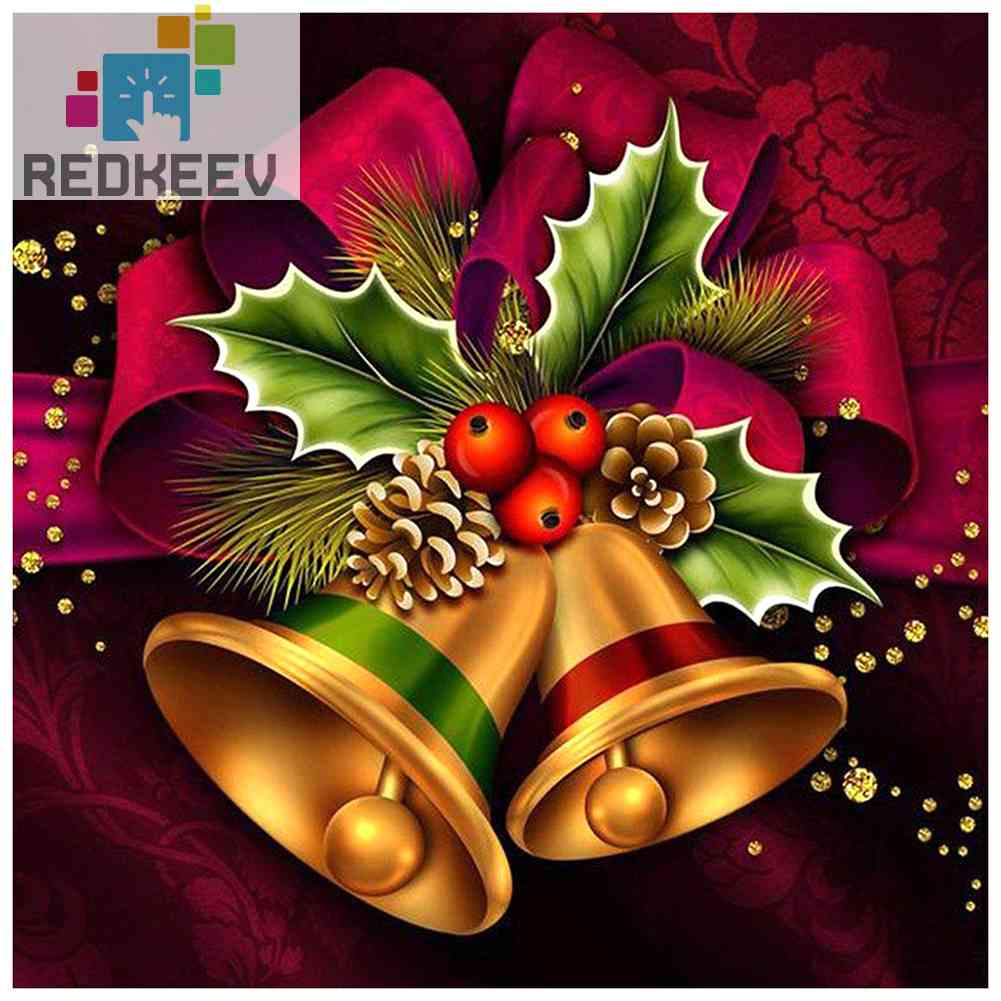 Tranh Đính Đá Kim Cương Toàn Bộ 5D DIY Hình Chuông Giáng Sinh 5D