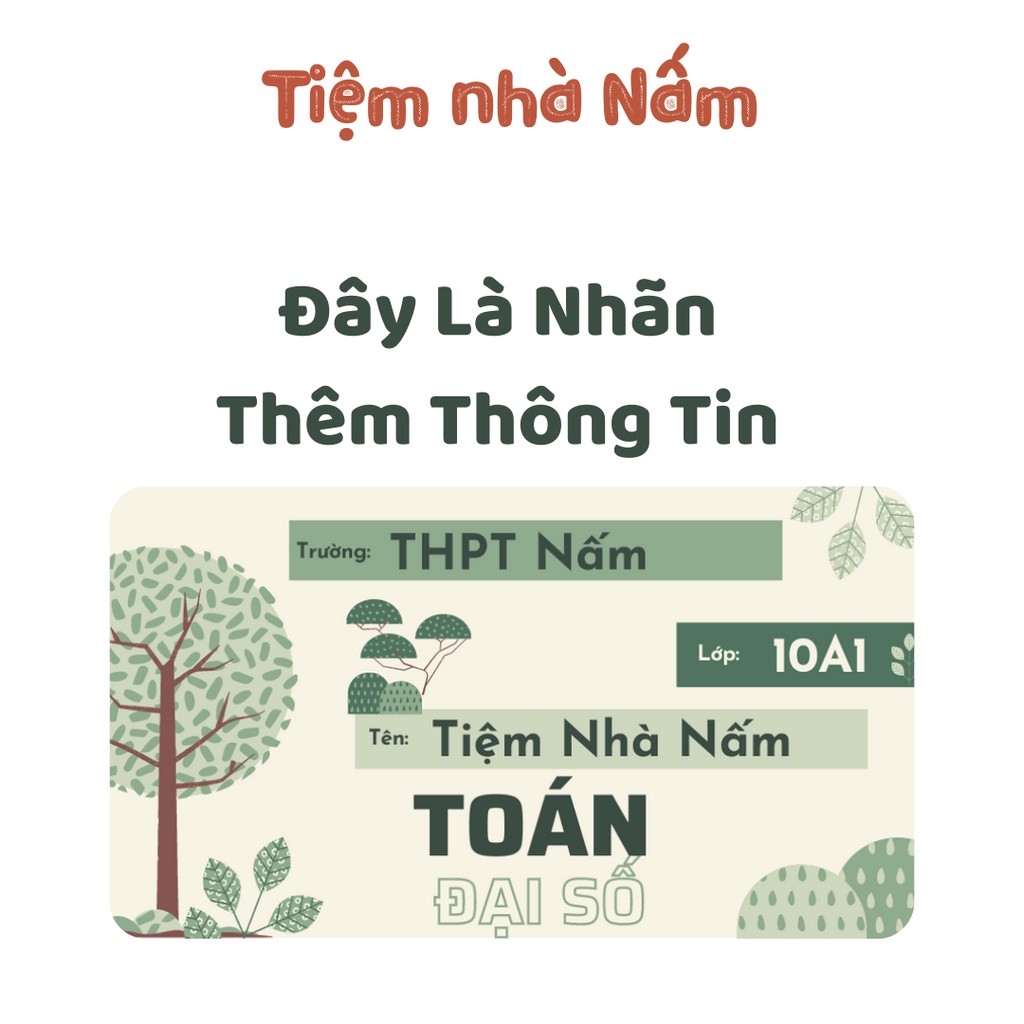 Combo Nhãn Vở Thiết Kế Theo Tên Môn Học, Cây Xanh Xanh