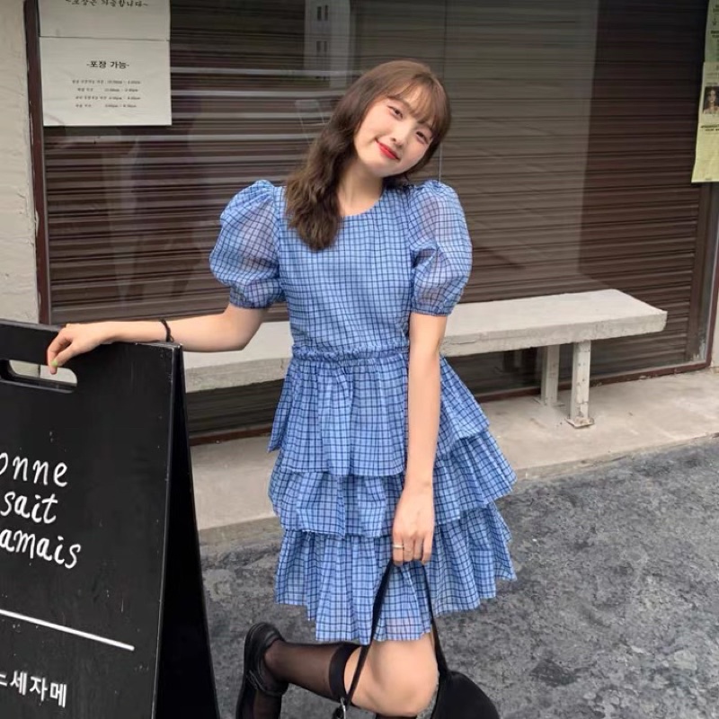 Đầm midi nữ tay ngắn xếp tầng đáng yêu thời trang nữ K58 | BigBuy360 - bigbuy360.vn