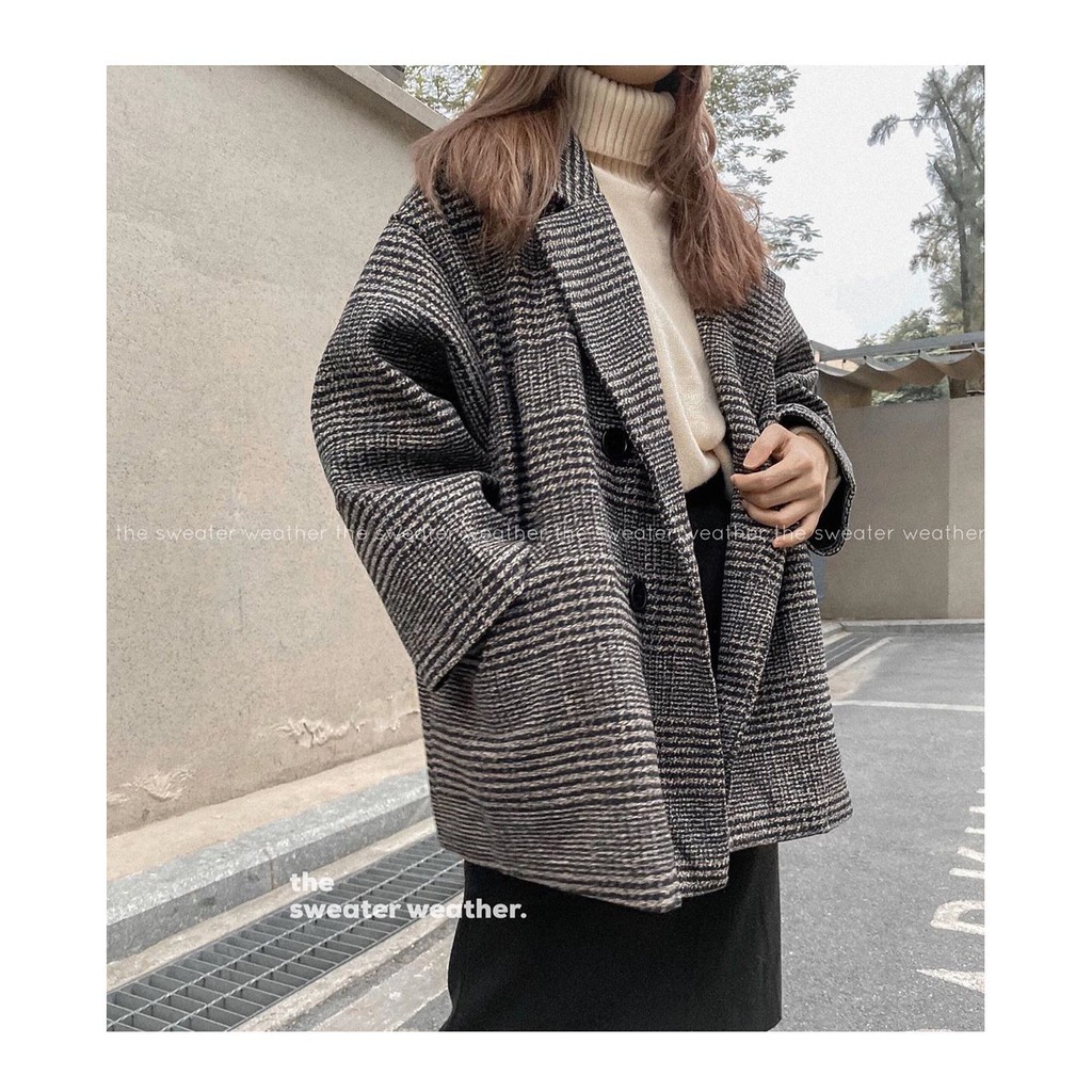 Áo Dạ Nữ, Dạ Kẻ Caro, Hàng xuất Hàn VNXK loại 1, Da vest kẻ Kaki nữ có Lông, Da Tweed Dáng Dài ( co bigsize ) | BigBuy360 - bigbuy360.vn