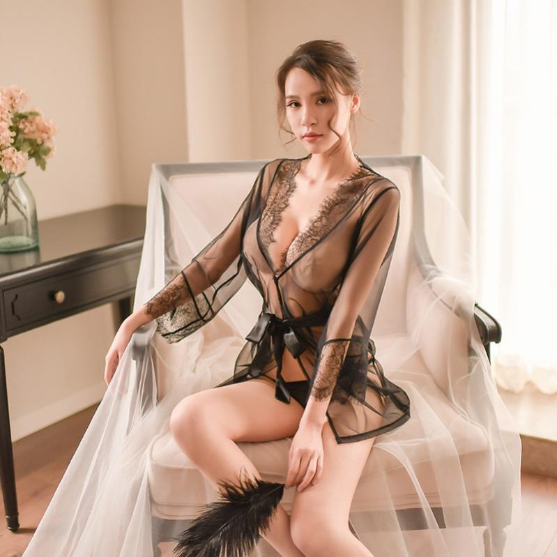 Váy Ngủ Áo Choàng Voan Mịn Xuyên Thấu Gợi Cảm