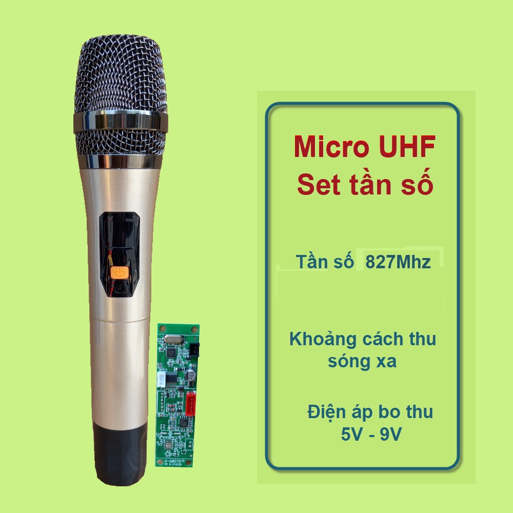 Micro không dây đơn UHF loa kéo mạch loa kéo - SET tần số - thân nhôm - phím bấm, micro cho loa kéo