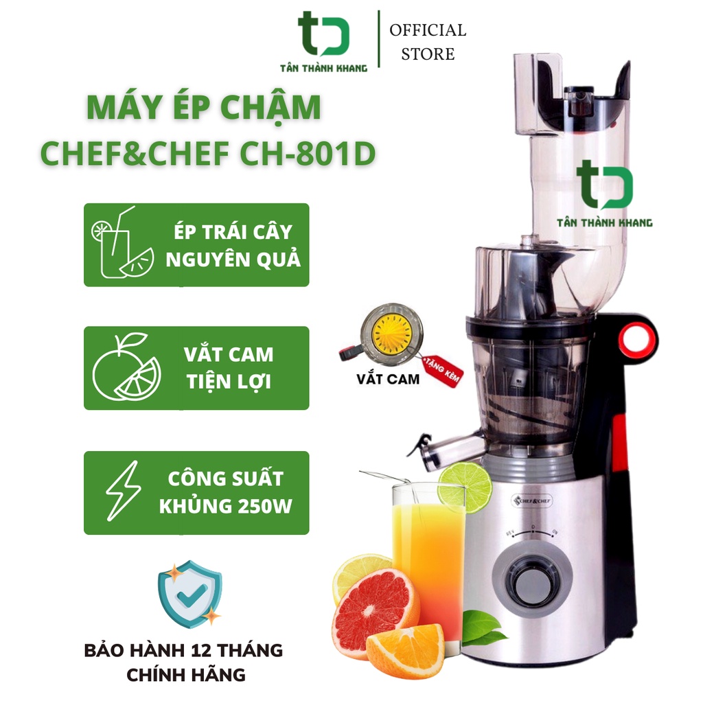 Máy Ép Chậm Tích Hợp Máy Vắt Cam Chef&amp;chef Ch-801d Công Suất 250w Ép Hoa Quả Nguyên Trái Siêu Kiệt Bã