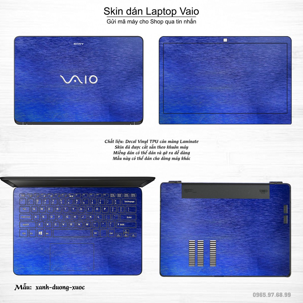 Skin dán Laptop Sony Vaio màu xanh dương xước (inbox mã máy cho Shop)