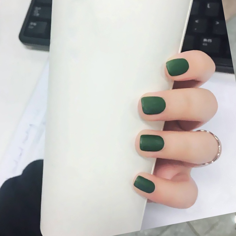 Set 24 Móng Tay Giả Hình Vuông Màu Sắc Trơn Phong Cách Hàn Quốc