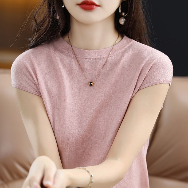 Áo Thun Lụa Dệt Kim Mỏng Dáng Rộng Tay Ngắn Thời Trang Mùa Hè Dành Cho Nữ