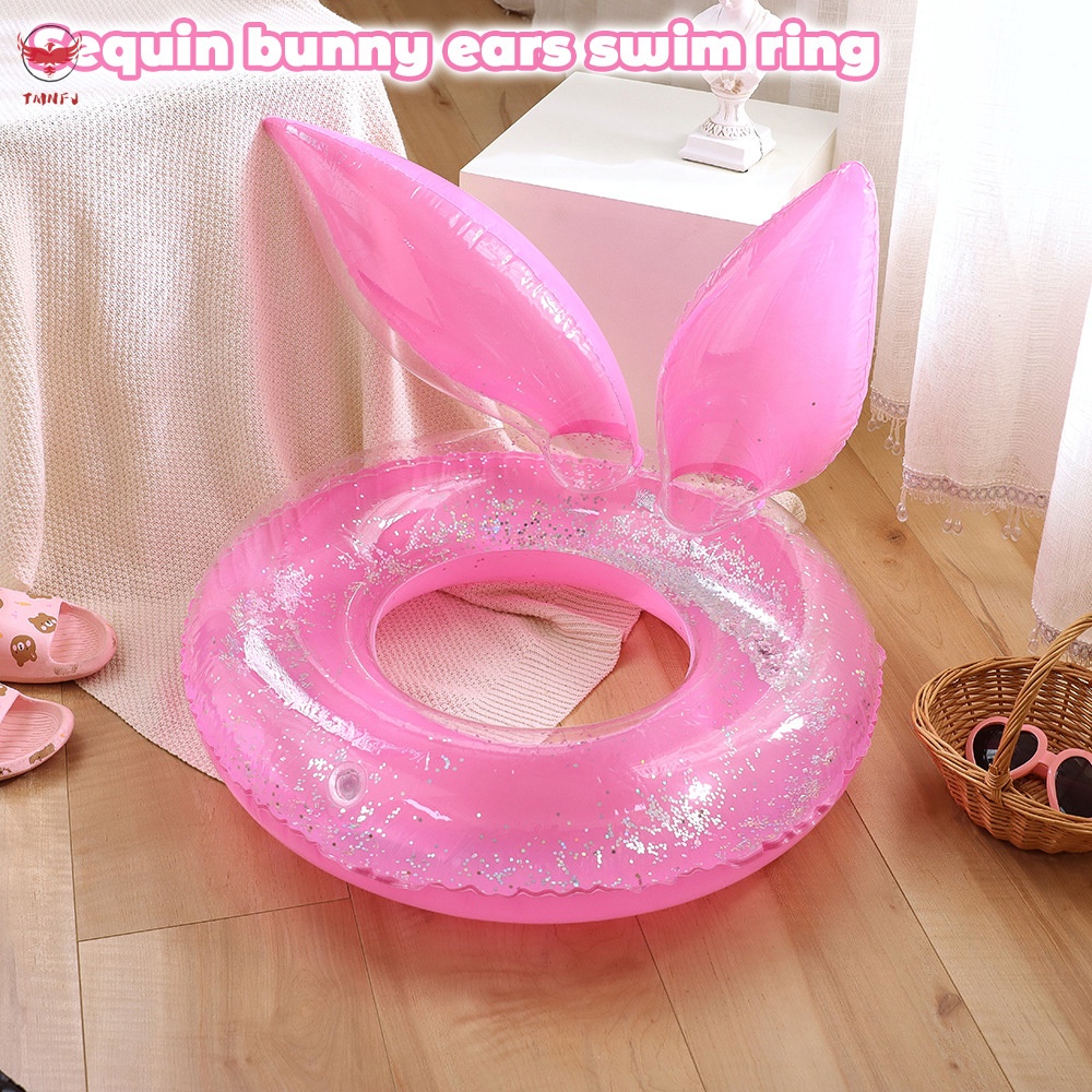 Phao Bơi Hình Tai Thỏ Bằng PVC Đính Kim Sa Lấp Lánh Dễ Thương Cho Người Lớn