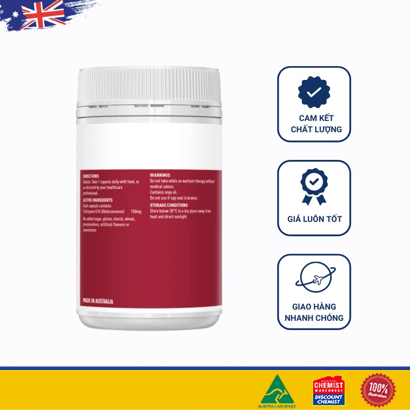 Viên uống bổ tim mạch của Úc Healthy Care CoQ10 150mg 100 viên (SP3)