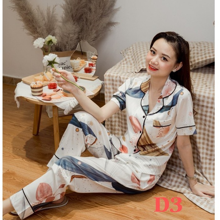 Đồ Ngủ Nữ Bộ Pijama Quần Dài Tay Ngắn Mặc Nhà Lụa Cao Cấp Họa Tiết Đẹp Thoáng Nhẹ Mát Mềm - DC01