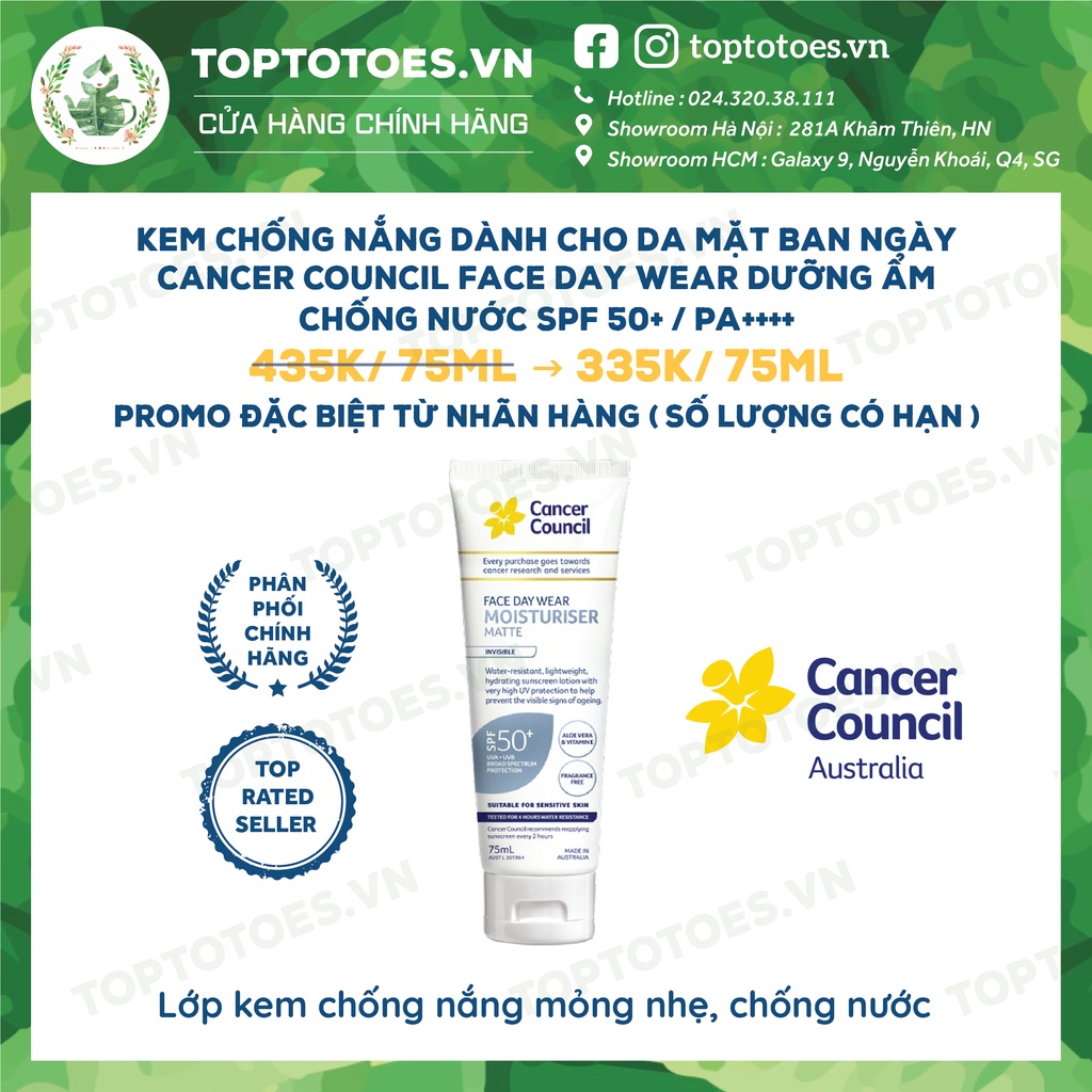 Kem chống nắng Cancer Council Face Day Wear Invisible SPF 50+/ PA ++++ dành cho da mặt hàng ngày