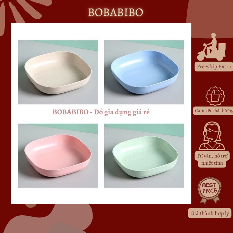 Set 8 Đĩa Nhựa Lúa Mạch An Toàn Đựng Đồ Ăn, Hoa Quả Màu Pastel Hình Vuông Chịu Nhiệt, Dùng Được Trong Lò Vi Sóng Bobabib