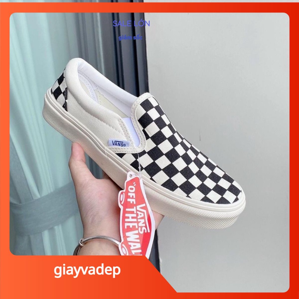 🔥giayvadep🔥Giày Nam Nữ Không Dây Vans Classic Slip On, Giày Lười Vans Caro Đen Trắng Full Box Bill G07