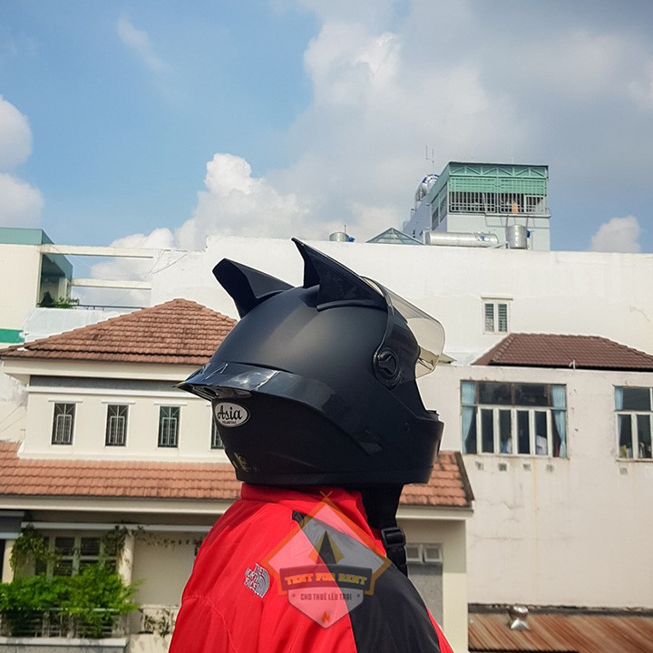 [Flash sale 70%] HOT HIT Combo Mũ Bảo Hiểm Asia Tem Đen Nhám Lắp Đuôi gió + Sừng