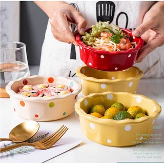 chén/ bát chất liệu sứ họa tiết chấm bi nhiều màu đựng salad, trái cây 