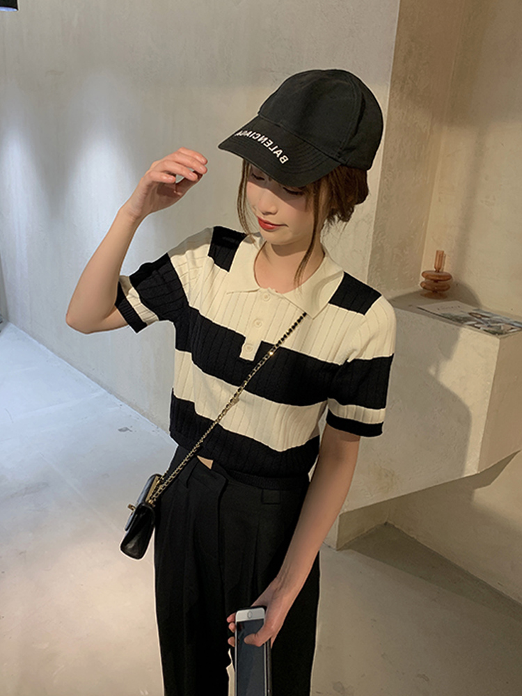 Áo Thun Polo Ngắn Tay Họa Tiết Sọc Ngang Thời Trang Dành Cho Nữ | BigBuy360 - bigbuy360.vn