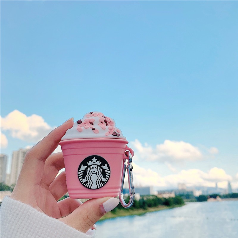 Vỏ bảo vệ hộp sạc tai nghe AirPods Pro AirPods 1/2 hình cốc Starbucks hoa Sakura chất liệu silicon