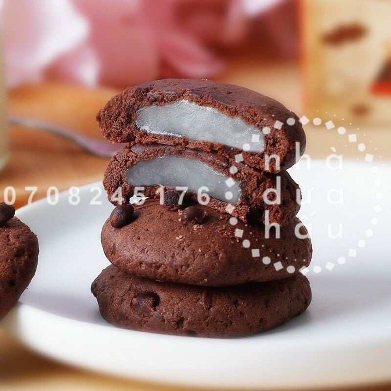 Lẻ một cái bánh qui phủ chocochip nhân mochi dẻo 3 vị hiệu Keraomai Hongkong hộp giấy cute