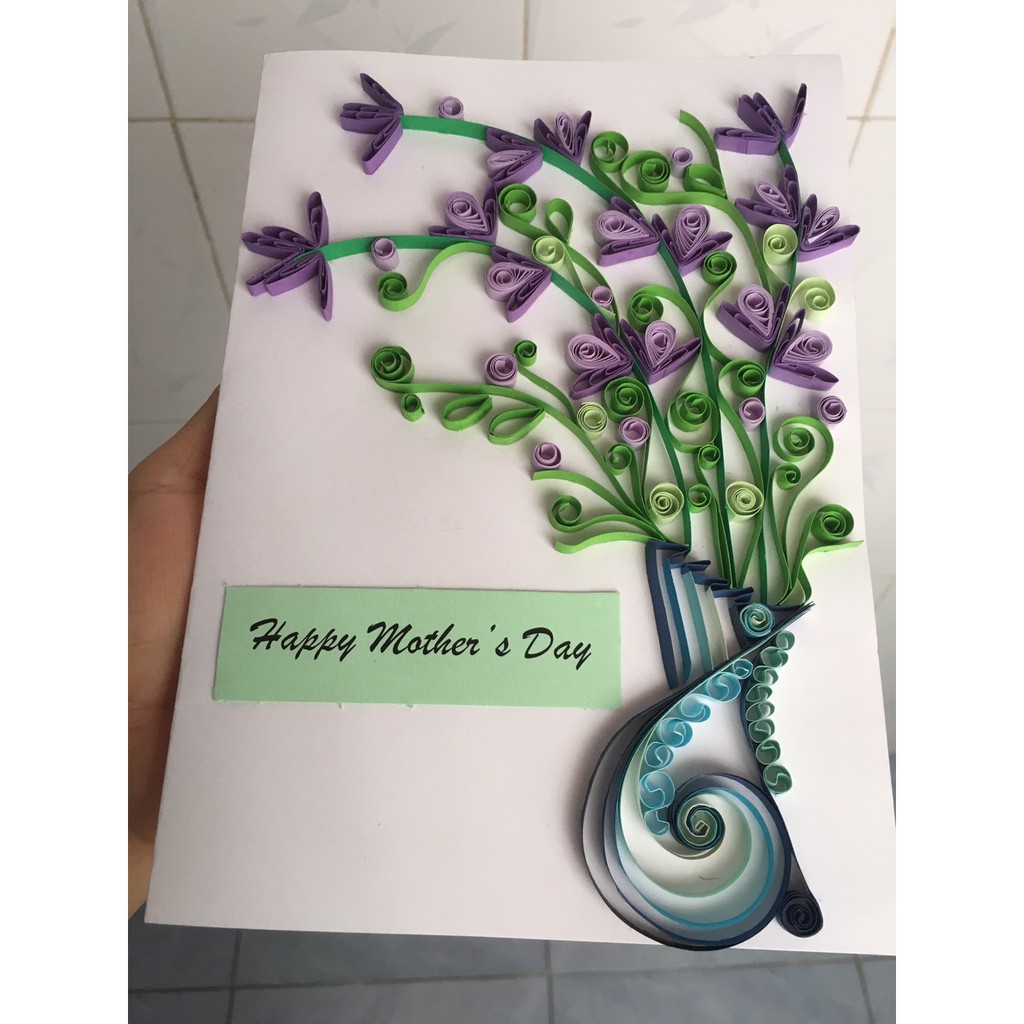 Thiệp/Tranh handmade lọ hoa oải hương nghệ thuật giấy cuốn size A5 (Lavender quiling card/picture)