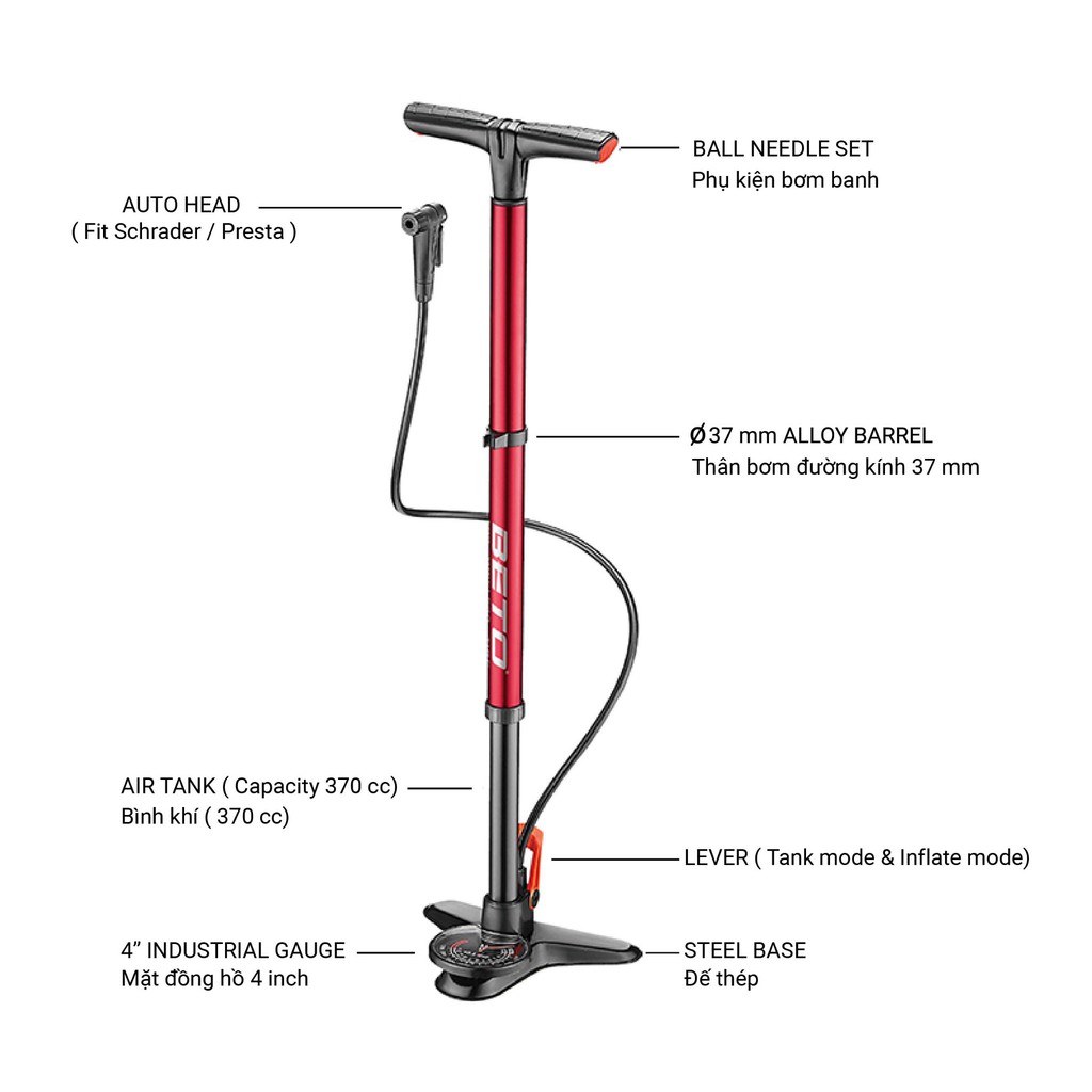 [CHÍNH HÃNG] BƠM SÀN BETO CFL-003AGD-RED TUBELESS TIRE CHARGER