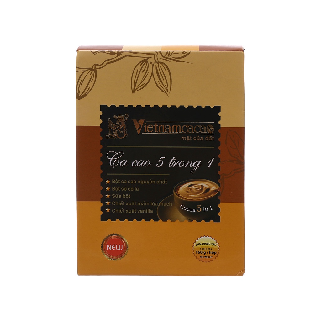 Bột cacao uống liền 5 in 1 Vinacacao hộp giấy 160g