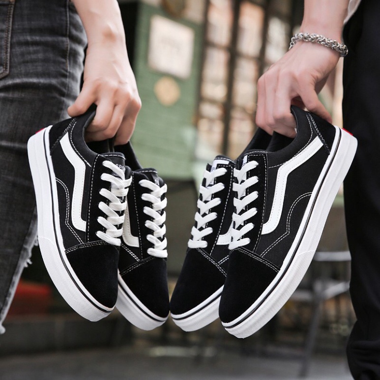 Giày Vans thể thao nam nữ - Giày Sneaker cao cấp full bill box màu đen kẻ trắng nhung nỉ đế đúc chắc chắn, sành điệu D14